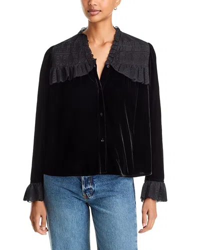 Johnny Was Margeorie Velvet Lace Trim Blouse In Black