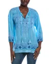 Johnny Was Ekaterina Silk-blend Blouse In Blue