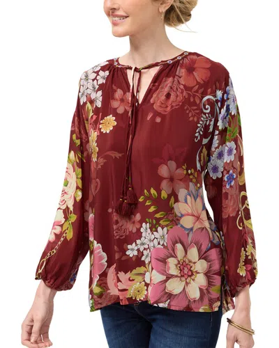 Johnny Was Margot Petite Silk Blouse In Burgundy
