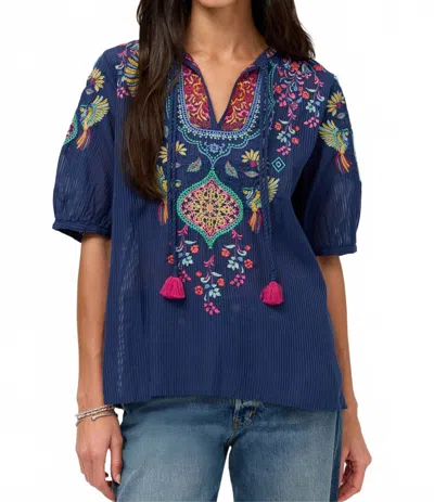 Johnny Was Margot Short Sleeve Blouse In Blue Night