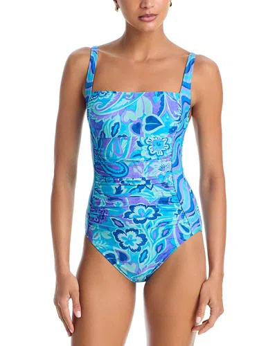 Johnny Was Marilyn Ruched One Piece Swimsuit In Blue