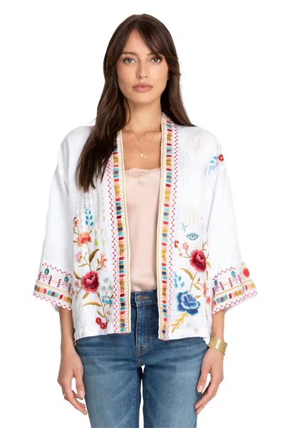 Johnny Was Maris Linen Cropped Kimono In White