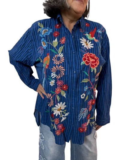 Johnny Was Marissa Relaxed Oversized Tunic Top In Blue