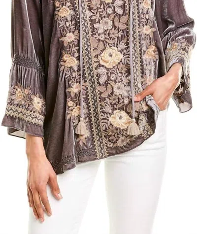 Johnny Was Marushka Velvet Fare Silk-blend Blouse In Grey In Brown