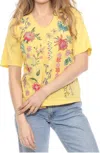 Johnny Was Maureen V Neck 3/4 Trapunto Tee In Citron Yellow In Yellow