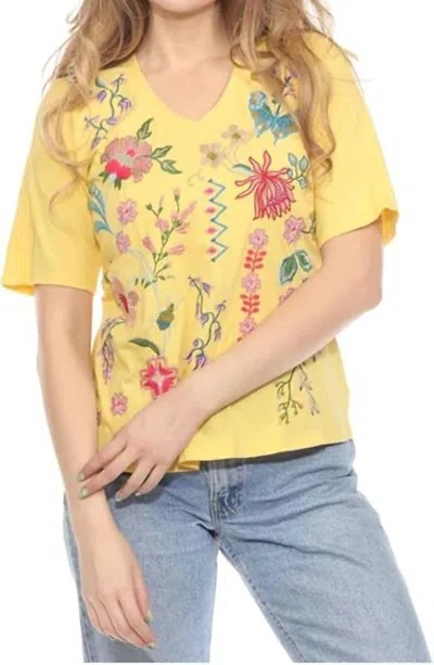 Johnny Was Maureen V Neck 3/4 Trapunto Tee In Citron Yellow