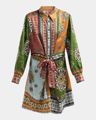 Johnny Was Maxima Tie-waist Patchwork Mini Shirtdress In Multi