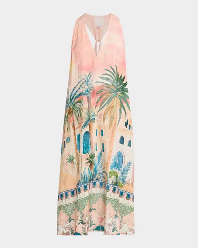 Johnny Was Mayci Sleeveless Plunging Halter Midi Dress