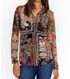 Johnny Was Mazzy Embroidered Floral Button Front Blouse In Wild Gardenia Night In Multi