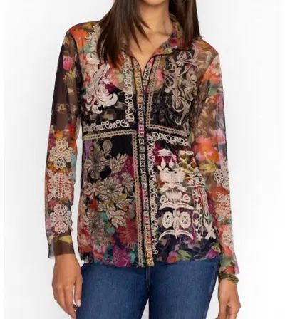 JOHNNY WAS MAZZY BUTTON DOWN FITTED BLOUSE (SLIP) IN WILD GARDENIA NIGHT
