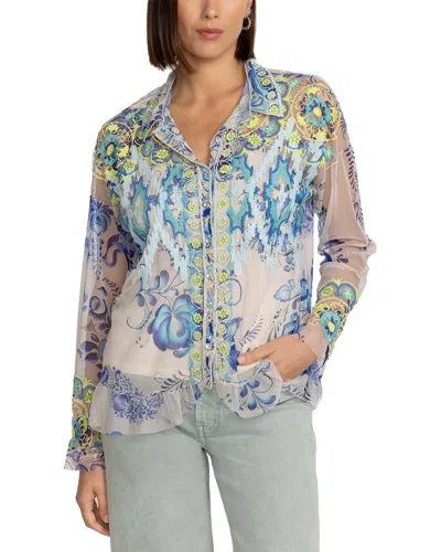 Johnny Was Mazzy Button Down Ruffle Blouse In Multi