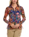 Johnny Was Mazzy Button-down Ruffle Shirt In Blue