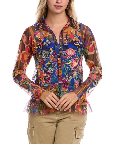 Johnny Was Mazzy Button-down Ruffle Shirt In Multi