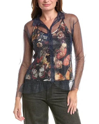 Johnny Was Mazzy Button Down Ruffle Shirt In Black