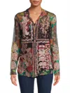 Johnny Was Mazzy Embroidered Floral Button Front Blouse In Wild Gardenia Night
