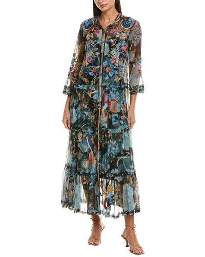 Johnny Was Mazzy Embroidered Mesh Midi Dress In Black
