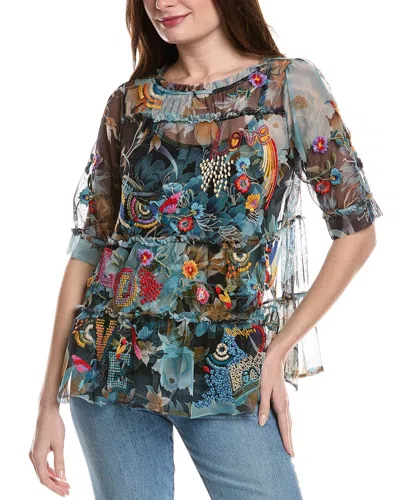 Johnny Was Mazzy Mesh Top In Blue