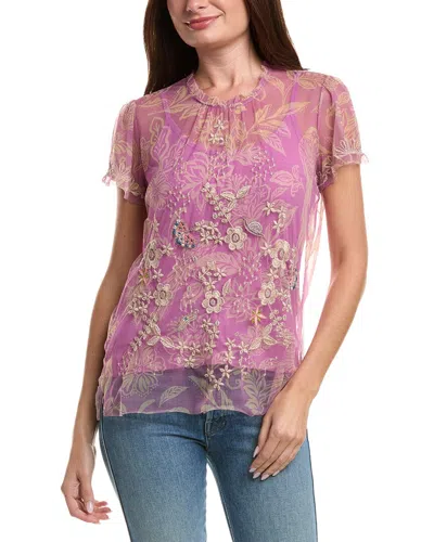Johnny Was Mazzy Ruffle Neck Blouse In Pink