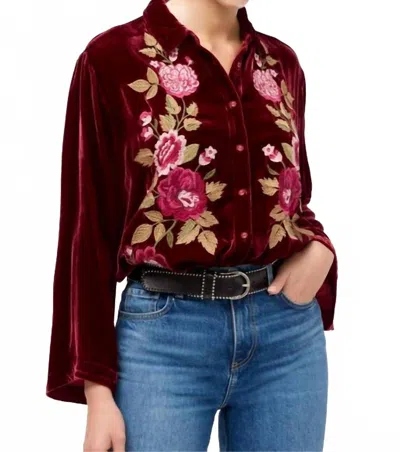 Johnny Was Mehdi Kimono Sleeve Shirt In Cran-ruby Red