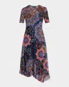 Johnny Was Mesh Elbow Sleeve Asymmetric Hem Dress In Padma In Multi