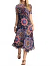 Johnny Was Mesh Elbow Sleeve Asymmetric Hem Dress In Padma In Multi