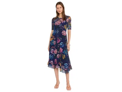 Johnny Was Mesh Elbow Sleeve Asymmetric Hem Dress (slip) Women's Dress Ollie: Sm In Blue