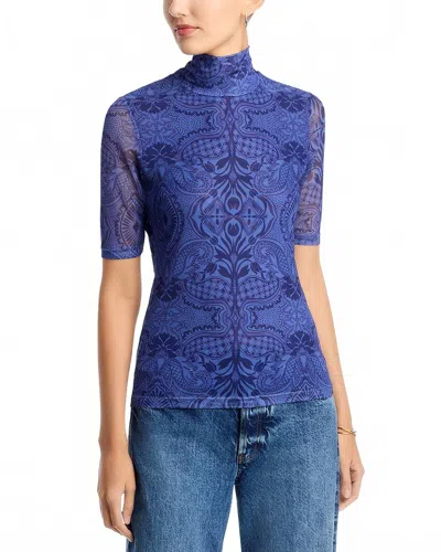 Johnny Was Mesh Elbow Sleeve Mock Neck Top In Katina In Multi