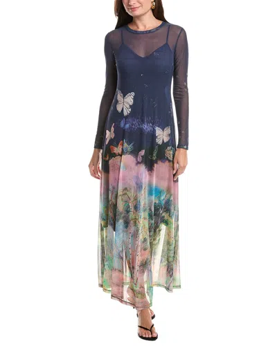 Johnny Was Mesh Long Sleeve Maxi Dress In Blue