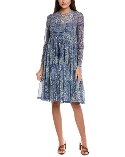 Johnny Was Mesh Tiered Midi Dress In Blue