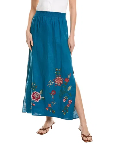 Johnny Was Messine High Slit Linen Skirt In Blue