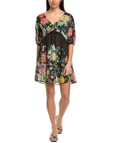 Johnny Was Metallic Notte Silk-blend Babydoll Blouse In Black