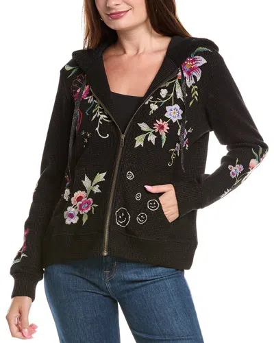 Johnny Was Metallic Thermal Zip-up Hoodie In Black