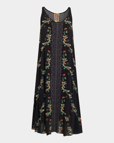 Johnny Was Mia Embroidered Midi Slip Dress In Black