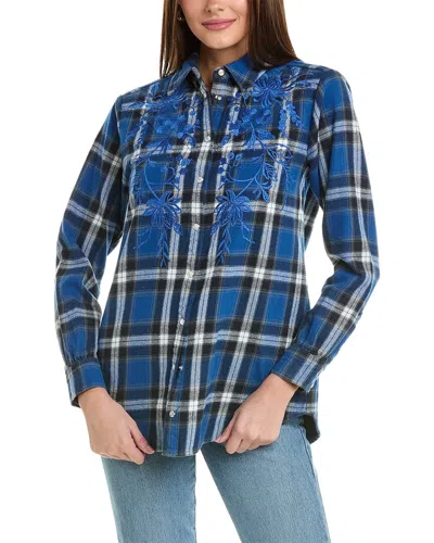 Johnny Was Miel Western Button-down Tunic In Blue