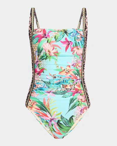 Johnny Was Miller Marilyn Ruchd One-piece Swimsuit In Animal Print