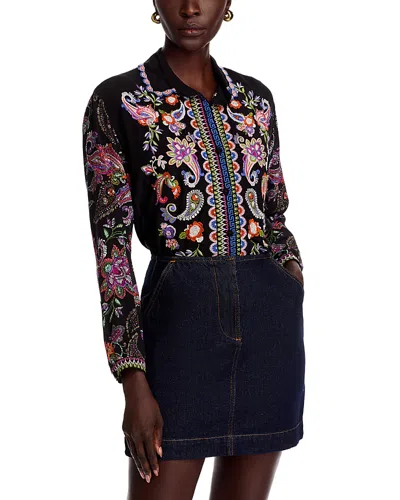 Johnny Was Mills Silk Embroidered Shirt In Multi
