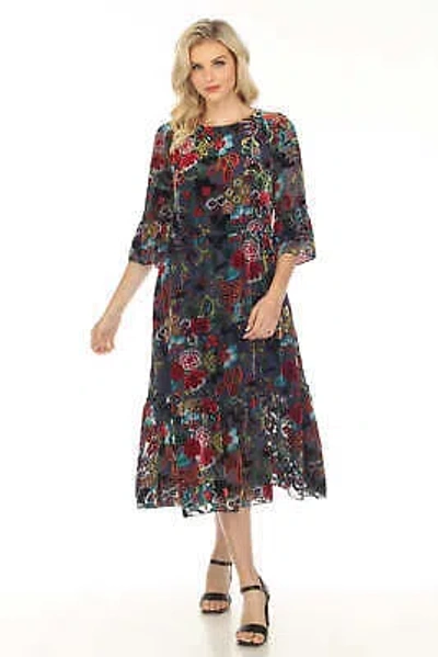 Pre-owned Johnny Was Minto Burnout Tanya Floral Midi Dress Boho Chic R32823 In Multicolor