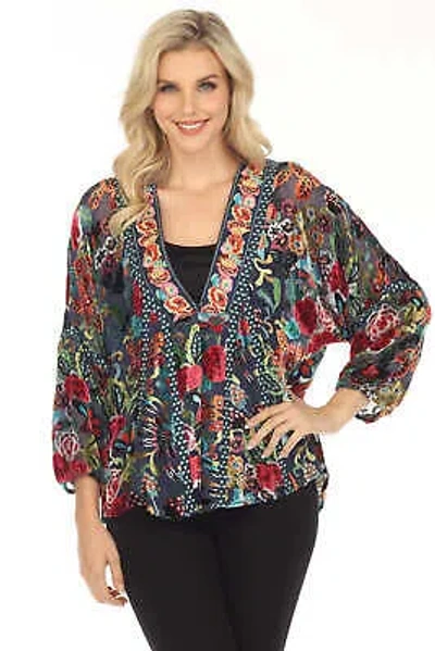 Pre-owned Johnny Was Minto Burnout Velvet Floral 3/4 Sleeve Kimono Jacket C49323ao In Multicolor