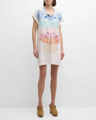 Johnny Was Mishti Floral-embroidered Linen Mini Dress In Natural