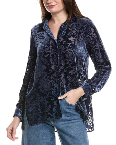 Johnny Was Misty Burnout Velvet Silk-blend Shirt In Blue