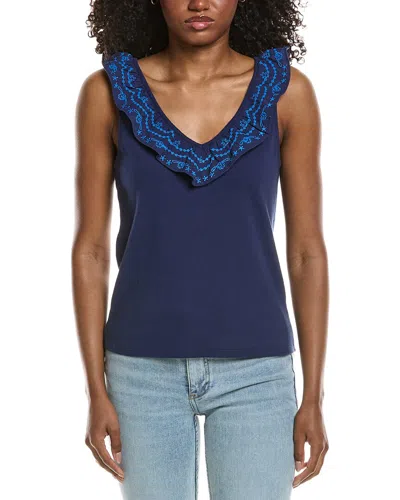 Johnny Was Mixed Media Flutter Tank In Blue