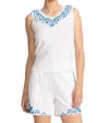 Johnny Was Mixed Media Flutter Tank Daria In White In White