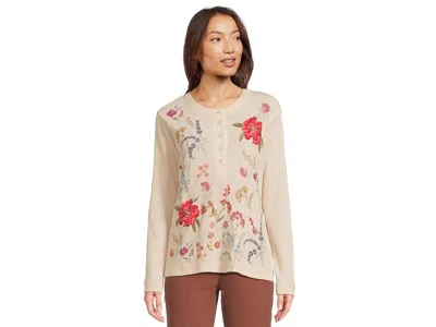 Johnny Was Mixed Media Henley Thermal In Neutral