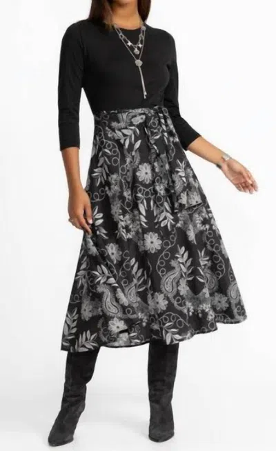 Johnny Was Mixed Media Wrap Tie Midi Dress In Black