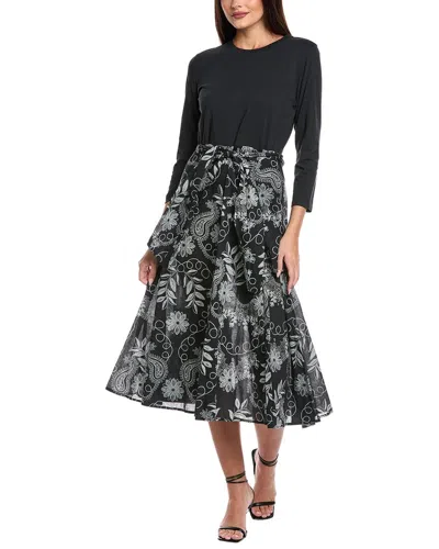 Johnny Was Mixed Media Wrap Tie Midi Dress In Black