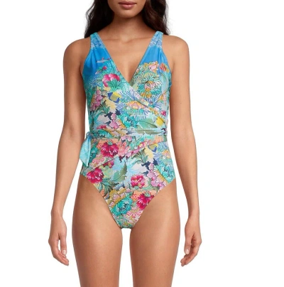 Johnny Was Mixi One Piece Multi Color Swimsuit Wrap Style In Blue
