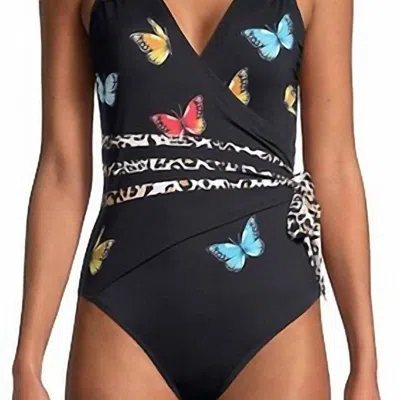 Johnny Was Monarch Butterfly Print Wrap Swimsuit In Multi In Black
