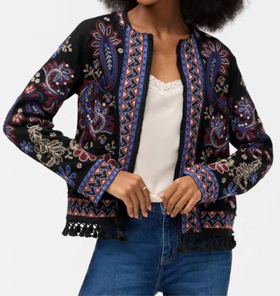 Johnny Was Montanna Katiuska Short Fringe Jacket In Black In Blue