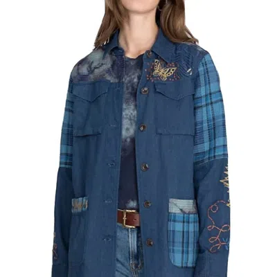 Johnny Was Moonlight Tie Dye Patchwork Military Jacket In Denim Blue