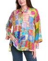 Johnny Was Multee Button-up Silk Blouse In Blue